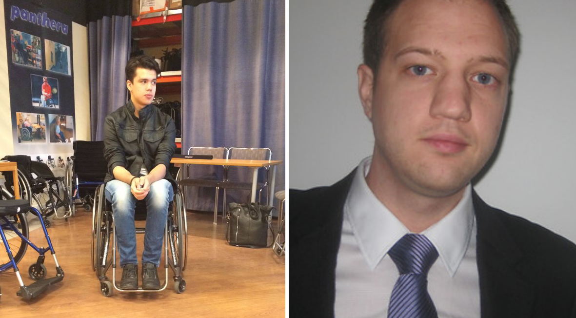Efter pengagåvan – här provar Zaccarias sin nya rullstol